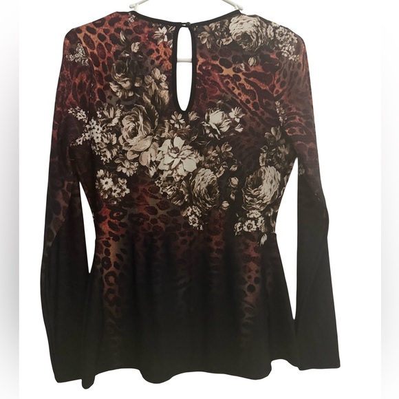 VENUS Sexy Cutout Floral Print and Faux Leather Mixed Media Peplum Top Small $39 - Picture 2 of 3